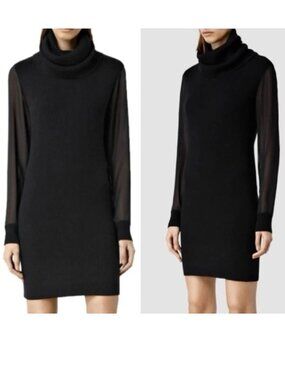 NWT ALL SAINTS Black Milo Knit Funnel Neck Dress Size 4